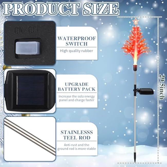 6 Pack Solar Christmas Tree Garden Stake Lights Outdoor Waterproof Color Changing Christmas Lighted Yard Decorations Optical Fiber Xmas Pathway Lights for Lawn Patio Cemetery (Red, Green)