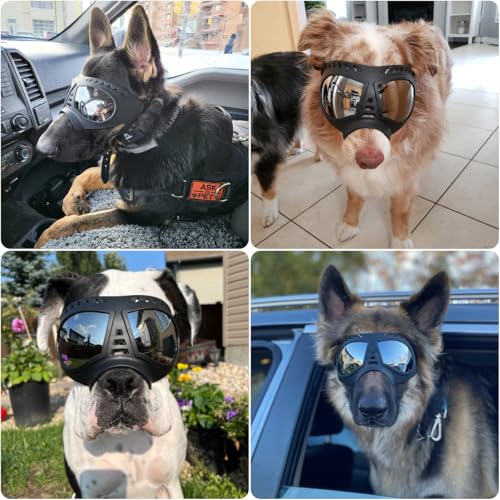 PETLESO Hunde Sonnenbrille Augenschutz Hundebrille Schutzbrille Fuer Große Hunde für Outdoor-Aktivitäten (Schwarz)