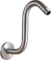 OFFO 8 Inch Brushed Nickel High Rise Shower Head Extension Arm - S-Shaped Goose Neck Riser with Flange for Tall Users