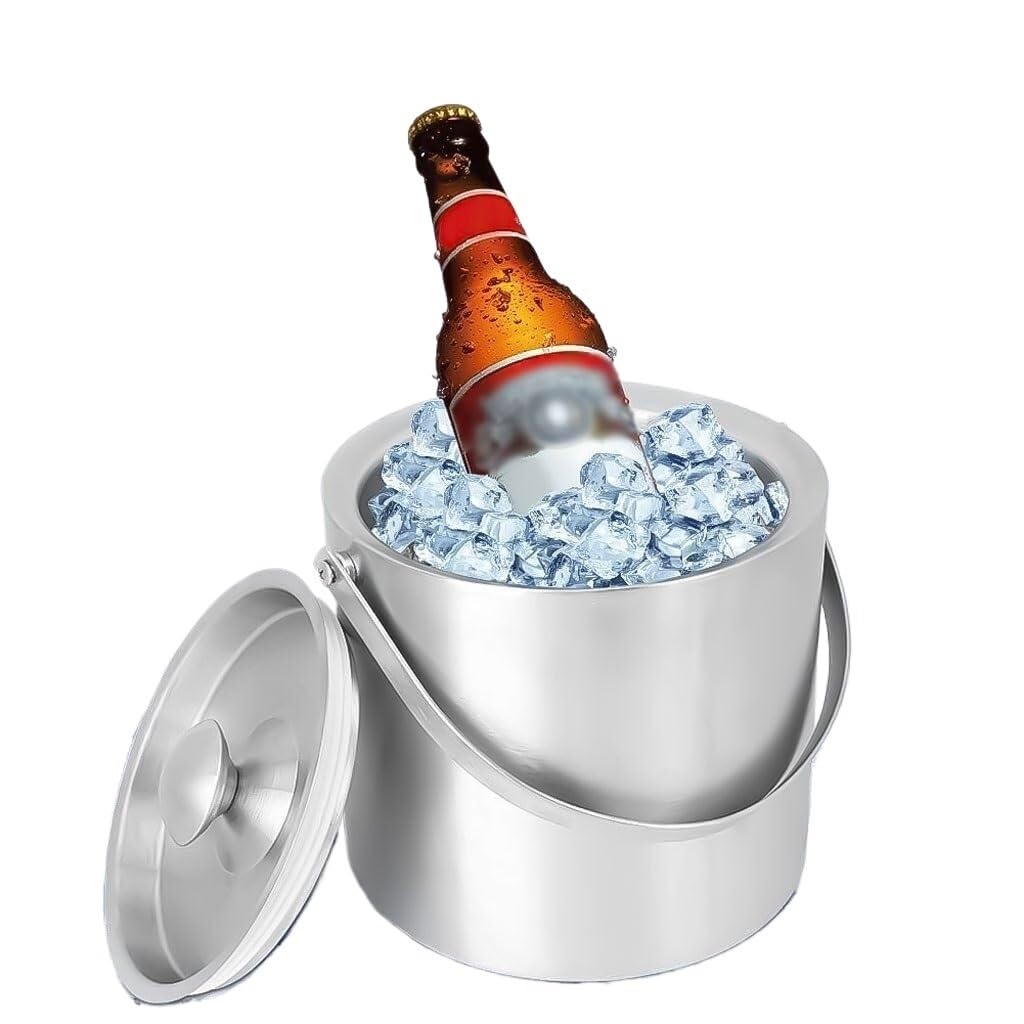 Seau à glace 3L en acier inoxydable avec couvercle et pince