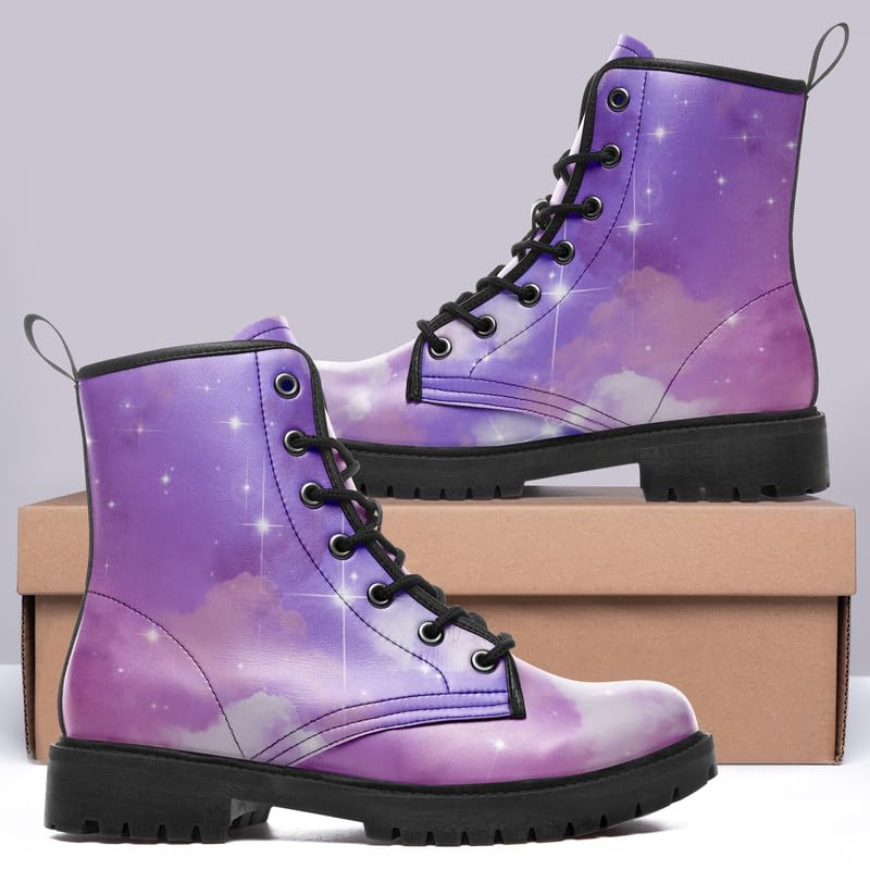 Image of Fashion Ankle Boots For Men Women Floral Mushroom Star Trendy Lace Up Unisex Booties Combat Trendy Street Wear Boots