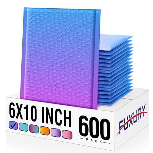 Image of Fuxury Cute Design Bubble Mailers 6x10 inch 600 Pack Opaque Padded Envelopes | Usable Size 6x9 inch Self Seal Pattern Bubble Shipping Envelopes for Mailing Jewelry Makeup Cards Thick Padded Mailer BluePurple