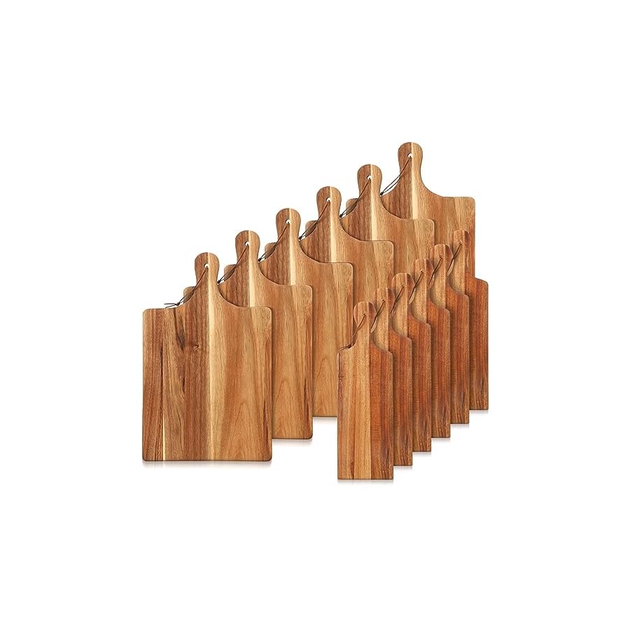 Tanlade 12 Pcs Wood Cutting Board Set Cutting Board with Handle Chopping Serving Board Butcher Cutting Block for Valentines Mother's Day Wedding Housewarming Gift, 16'' x 10'', 16'' x 5''(Acacia)