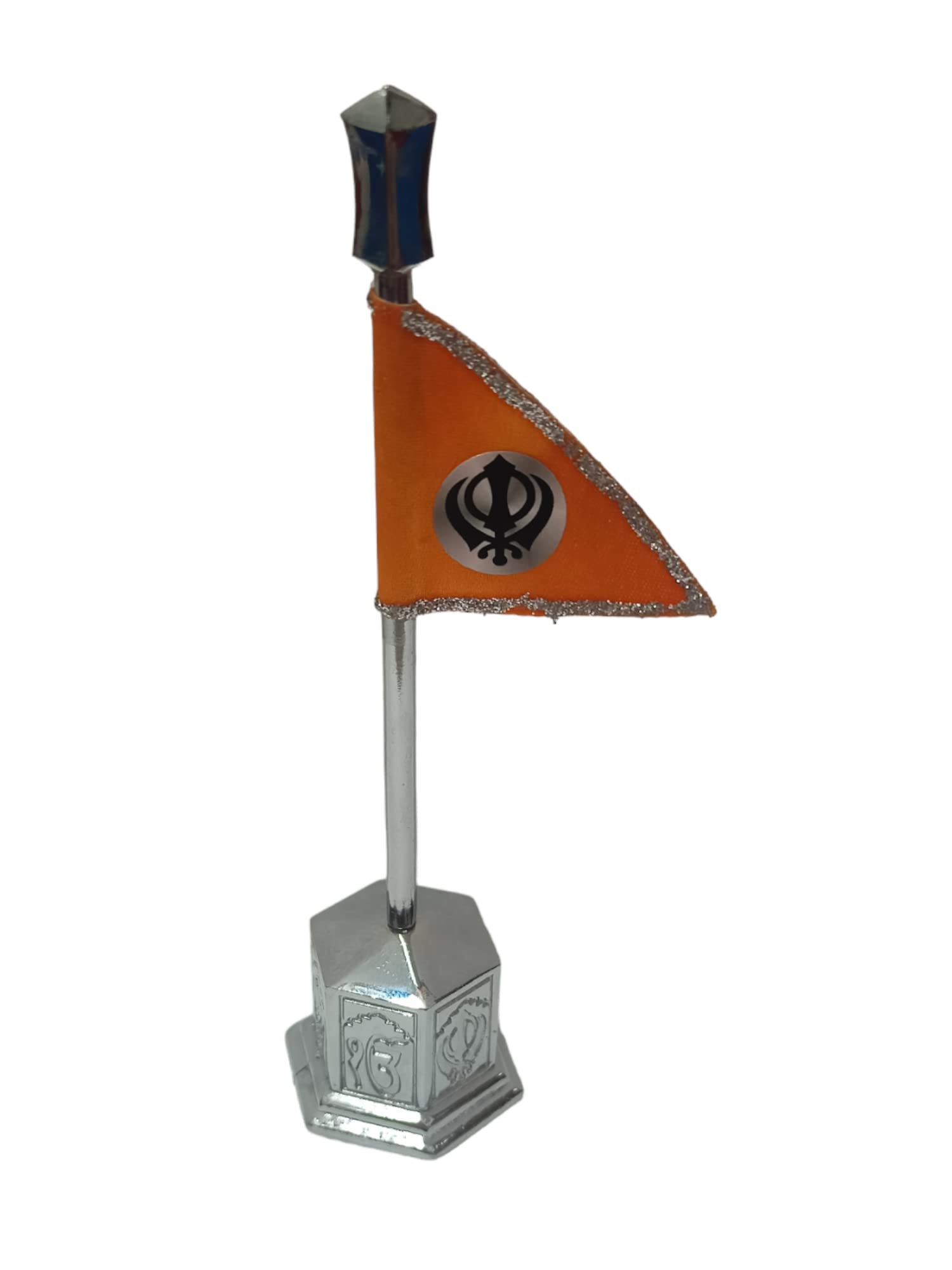 BEXCO Khanda (Nishan Sahib) Sikh Flag – 5" Metal Golden Dashboard & Tabletop Decoration