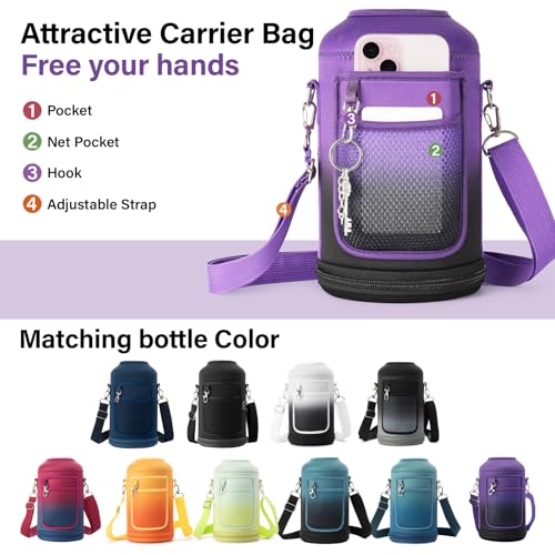 1 Gallon Water Bottle Insulated | Thickened Stainless Steel Vacuum Metal Water Jug | Portable Sports Large for Gym and Hiking with Straw, Carrier Bag, Handle Strap | BPA-Free 128 oz