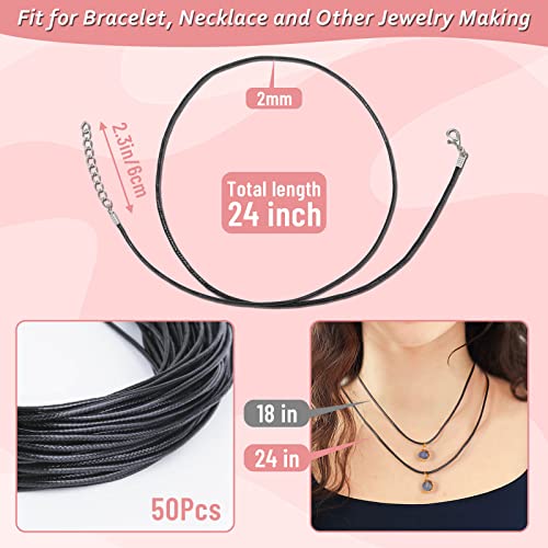 Necklace Cord, Paxcoo 50Pcs Black Necklace String Rope With Clasp, 24 Inch Black Waxed Cotton Cord Necklace Bulk For Charms Pendants, Bracelets, Necklaces, Jewelry Making Supplies And Beading Supplies #TOP1