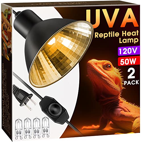 Image of Reptile Heat Lamp, Briignite UVA Basking Light for Reptiles 50W, G9 Halogen Heat Bulb & Dome Reptile Light Fixture, Aluminum Reflector, Dimmable Heat Lamp for Chicken Turtle Snake Gecko Lizard, 2 Pack