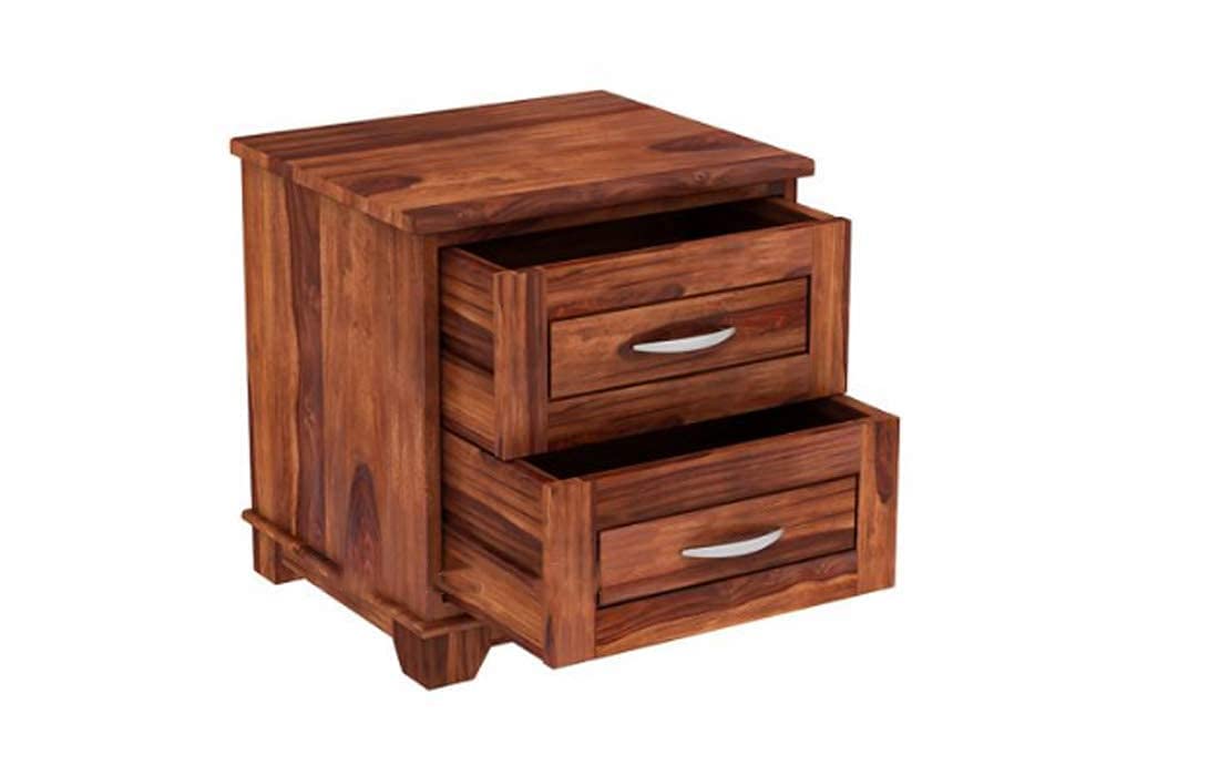 GFH Wooden Bedside Table for Bedroom | Solid Pure Wood Bed Side Nightstand End Table with Drawers Storage for Home & Bed Room | Sheesham, Natural-image-4