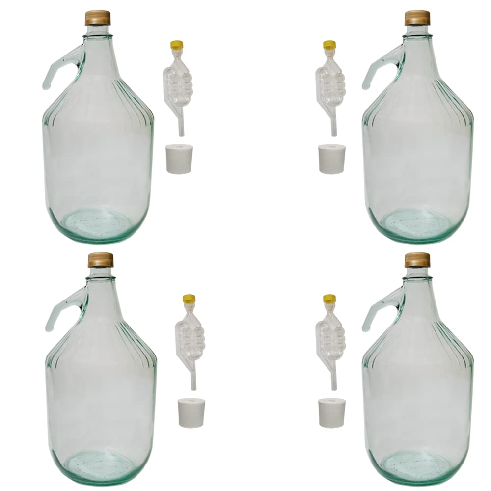 DIAH DO IT AT HOME 4 x 5L Glass Demijohns with Handles - Complete Winemaking Kit with Screw Caps, S-Type Airlocks & Rubber Bungs - 1 Gallon Carboys for DIY Cider, Wine & Mead โ image 1