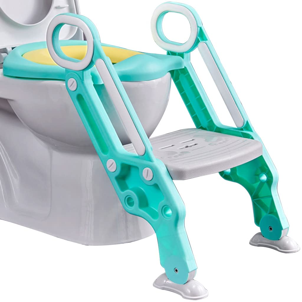 Riduttore WC con Scaletta Regolabile in Casa Riduttore Water con Scaletta per Ragazzi E Ragazze, Pieghevole E Stabile Sedile WC con Scale con Cuscino in PU, Portante 75 kg