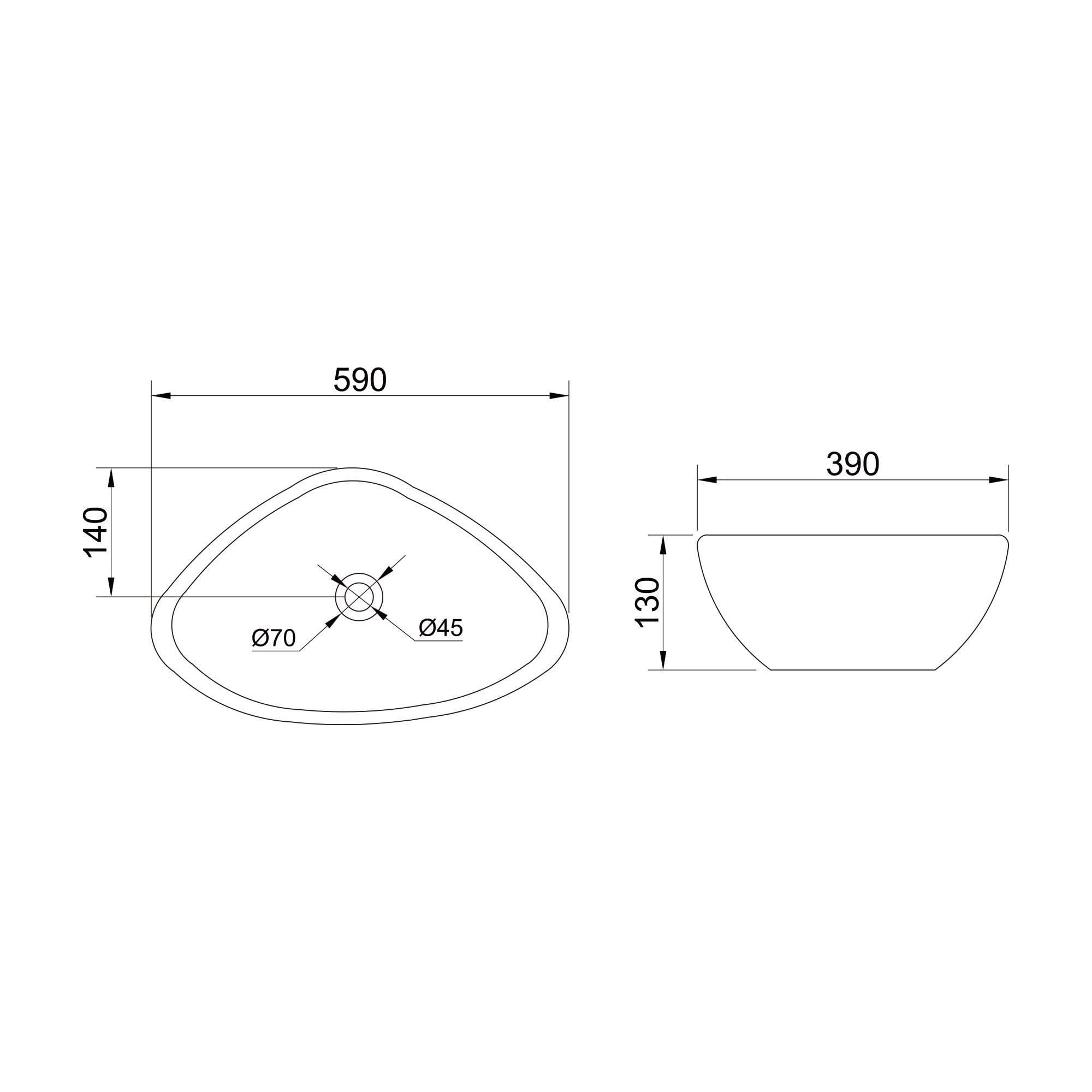 Mai & Mai Lavabo sobre Encimera Lavabo Baño | Triangular | Blanco Brillante | Cerámica | 59x39x13cm | sin Orificio para Grifo sin Rebosadero | Brüssel215 | Bruselas 215 - Lavabo con nano-revestimiento, color blanco