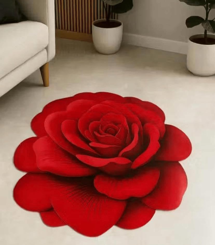 New 3D Rose Pattern Vishnu Textile Anti Slip Water Absorbent Mats for Home Decor Multipurpose Uses (RED Colour)-image-18