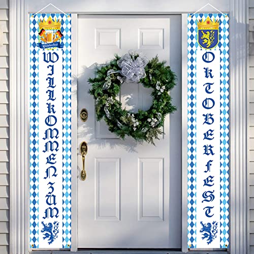 GRESATEK Bavarois Oktoberfest Bannière de porte Décoration, Allemand Bienvenue au thème de Oktoberfest Décorations Lions Drapeaux Wiesn Signes de véranda Cover