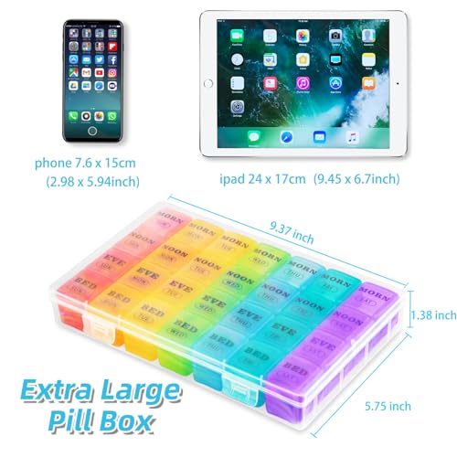 XL Large Weekly Pill Organizer 4 Times a Day, 7-Day Pill Boxes AM PM, Big Compartments Pill Case, Monthly Medication Organizer 28 Days Dispenser for Fish Oils, Vitamin Holder Supplement
