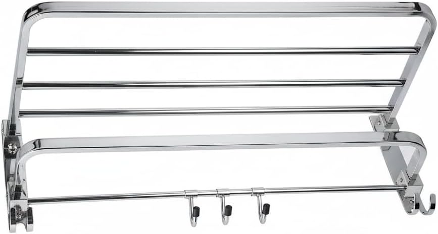 Dual SS Foldable Towel Rack for Bathroom | Heavy-Duty Stainless Steel Wall Mounted Towel Holder | Space-Saving Bathroom Steel Rack & Hanger Shelf Utility Rack Gift for Men (18" Inch)