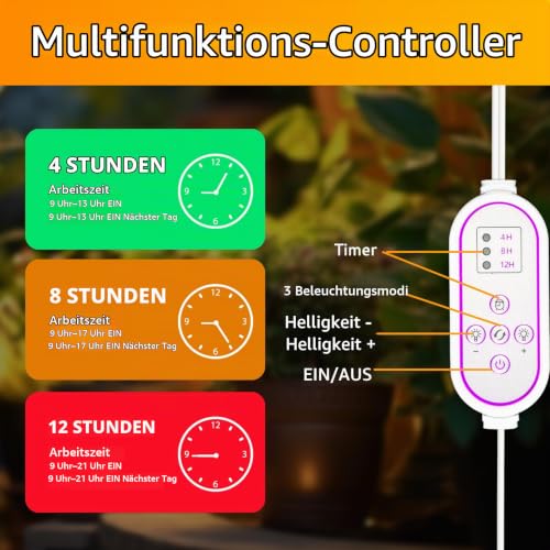 Pflanzenlampen LED Vollspektrum, Pflanzenleuchte Pflanzenlicht mit Ständer Pflanzen LED Wachstumslampe für Pflanzen mit Zeitschaltuhr 3… – Ansicht 3