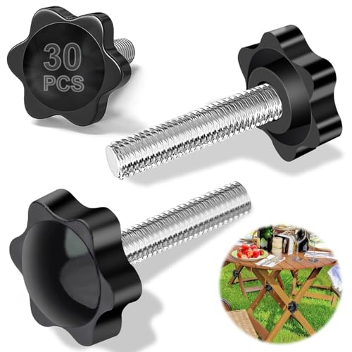Hexizexi 30 tornillos con mango de estrella, M8 x 40 mm, tornillo moleteado M6, tornillos de mariposa, tuerca de estrella con mango, negro, tornillo de cabeza de estrella para máquina herramienta
