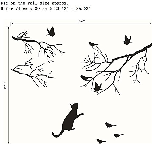 Vinilo Decorativo Gato Negro Mirando Pájaros para Pared miniatura 2