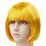Naimo Straight Short Hair Bob Wigs 12'' Straight with Flat Bangs Party Cosplay Hair Wigs for Women (Yellow)