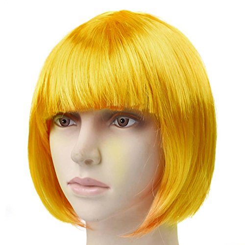 Naimo Straight Short Hair Bob Wigs 12'' Straight with Flat Bangs Party Cosplay Hair Wigs for Women (Yellow)