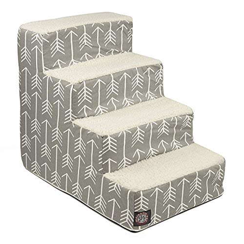 Majestic Pet Portable Pet Stairs | Soft Sherpa Steps Foam Feeling | Steps for Dogs & Cats | Dog & Cat Ramp | Indoor Only | Max Weight: up to 250 Lbs, 4 Step (Heavy-Duty), Arrow Gray