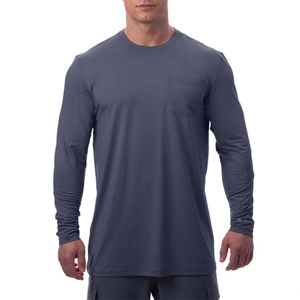 Arctic Cool Men’s Crew Neck Instant Cooling Pocket Workwear Moisture Wicking Performance UPF 50+ Long Sleeve Shirt