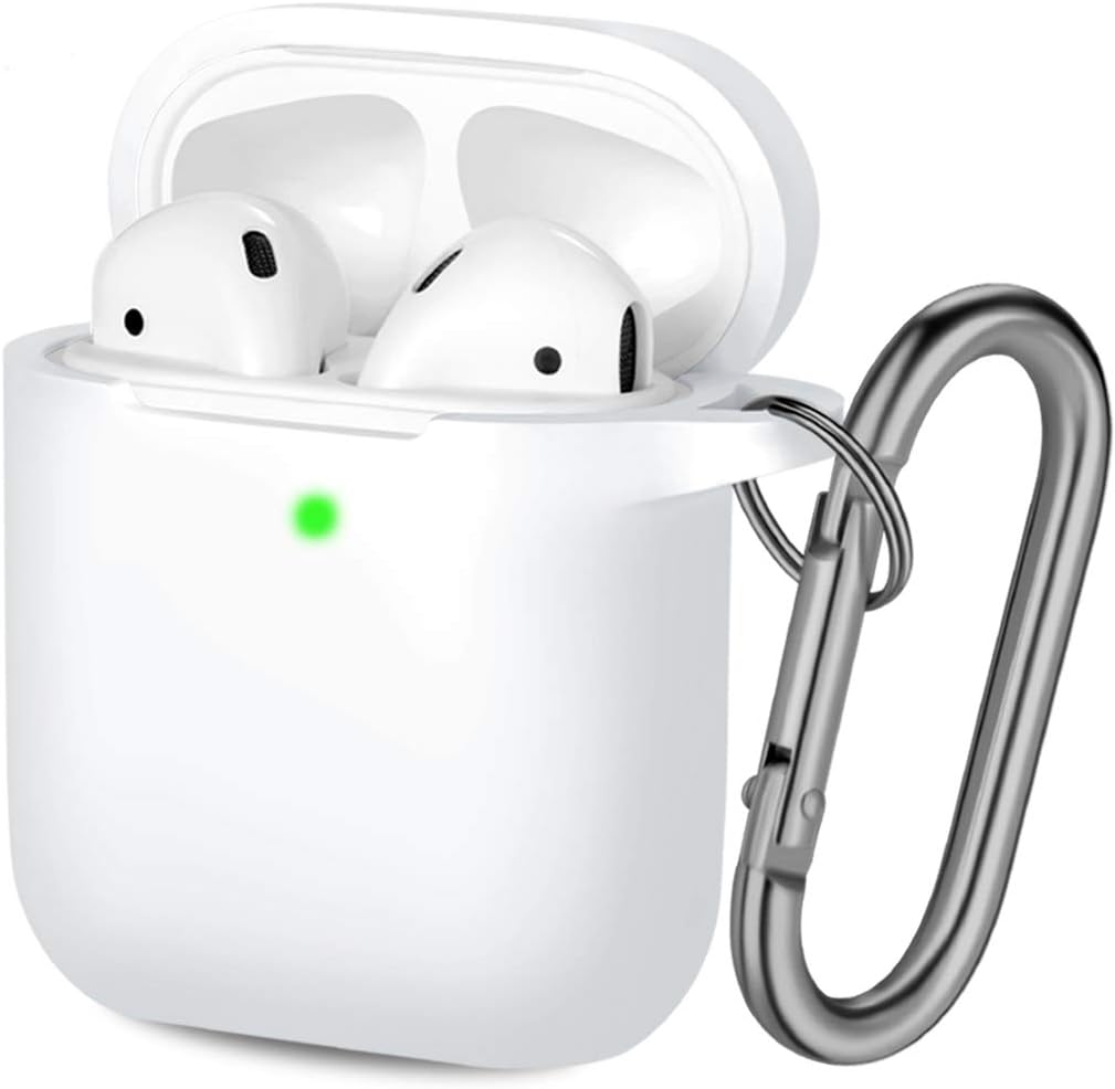 Hamile Cover Compatible with AirPods Case, Soft Silicone Protective Covers Skin (Front LED Visible) Designed for Airpod 2/ AirPod 1 Cases with Keychain Accessories, Women Girls Men Boys,White