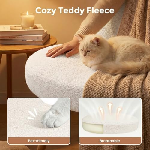 Image of Pinmoco White Teddy Cross Leg Chair - Plush Cozy Meditation Chair, Home Office Desk Seat with Wheels, Modern Scandinavian Style, Comfortable & Soft for Adults