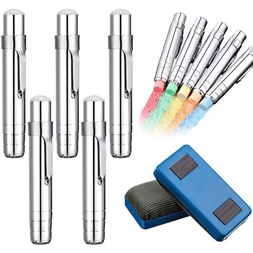 5 Pieces Aluminum Alloy Chalks Holder Silver Adjustable Teacher's Chalk Stick Holder Chalk Clip and 2 Pieces Magnetic Chalkboard Erasers for Office School Children's Painting Writing (No Chalks)