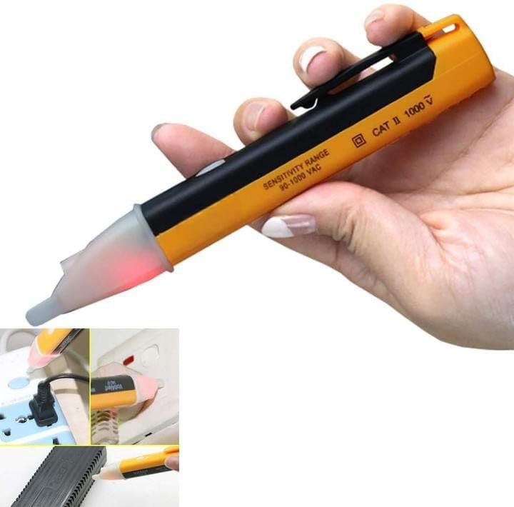 Image of Skypearll Analog Voltage Tester, 90~1000V AC Electric Voltage Power Detector Alert Sensor Tester LED Light Non-Contact Pen Safe Power Sensor for Home & Professional Use, Yellow