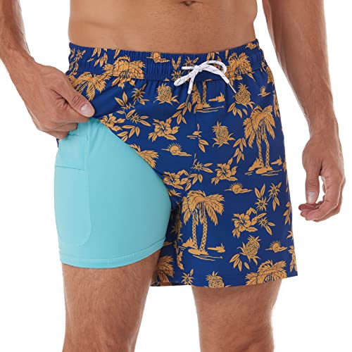 Image of BRISIRA Mens Swim Trunks Swim Shorts Quick Dry 5 inch Inseam Beach Shorts with Compression Liner and Zipper Pocket