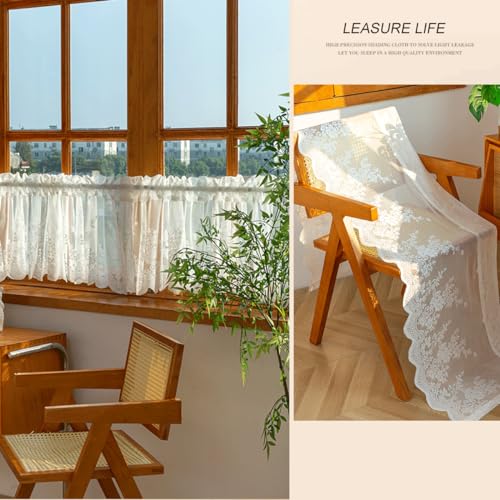 Molaxhome 23 White Lace Valances For Windows 51X16Inch, Lace Floral Embroidered Semi Sheer Curtain thumb #4