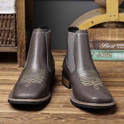 Image of Santimon Men's Square Toe Chelsea Boots, Ankle High, Slip-On, Anti-Slip Dress Casual Outdoor Boots