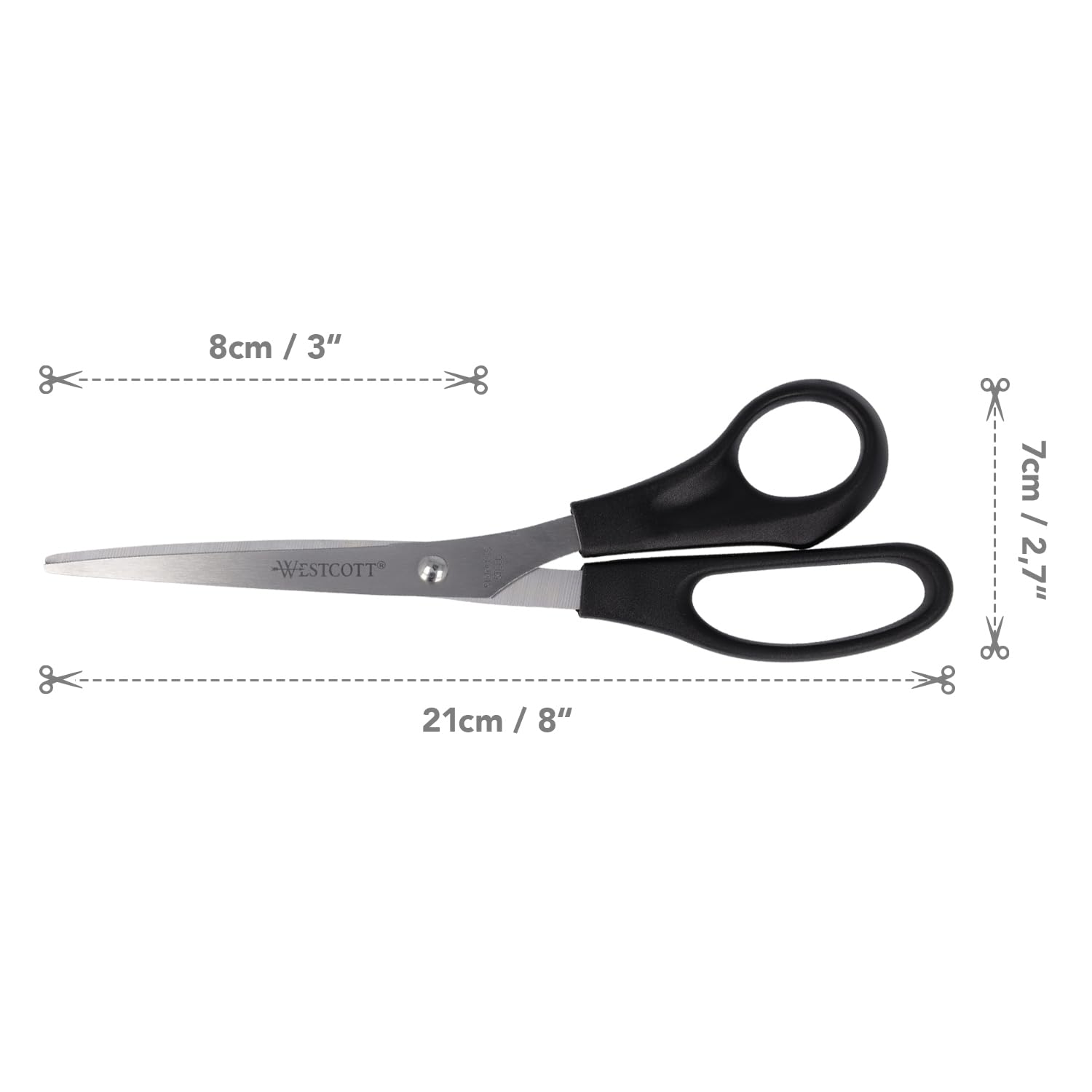 Westcott Tijeras de 8" (20,3 cm) | Tijeras de oficina con mangos de plástico negro | Cuchillas extraafiladas, acero inoxidable | E-31181 00