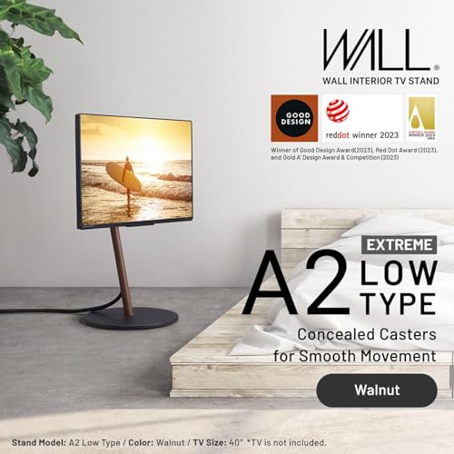 Image of WALL Seven Stand A2 Low Type | Minimalist Rolling TV Stand for 24-55 Inch | Satin Black | Portable, Space Saving, Height Adjustable | for Living Room and Bedroom | Japanese Design & Engineering