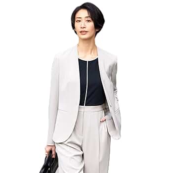 【美品】ICB ノーカラージャケット オフホワイト系 42サイズ Amazon | [ICB] 【新色追加・防シワ・速乾・洗える】Fied ノー