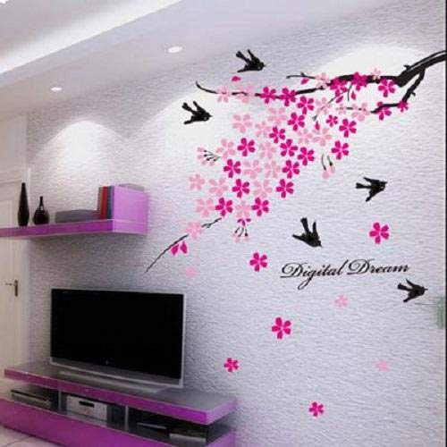 Spring Scenery Pink Peach Flower And Swall ow wall Decals