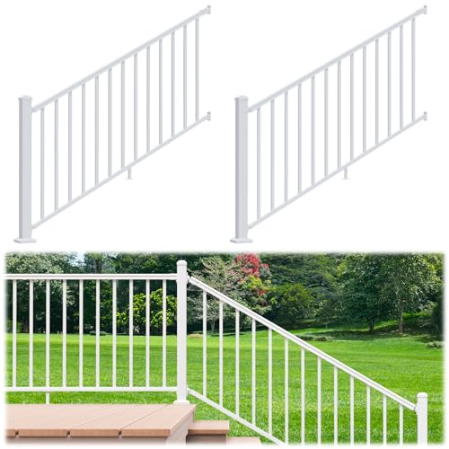 Image of Egadis 2 Pack 36 in. H x 6 ft. W Aluminum Stair Railing Kit, White Outdoor Textured Powder-Coat Finish Modular Railing for Concrete Steps or Wooden Stairs (2 Post, 2 Panel)