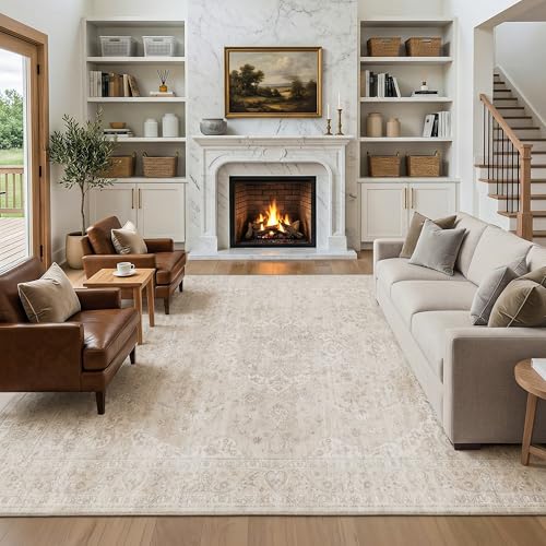 FMFUNCTEX 8x10 Washable Area Rug Neutral Beige Vintage...