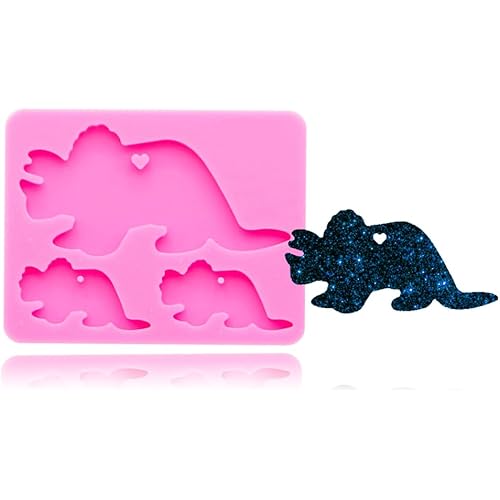 Dinosaur Family Mother Mama Baby Animal Shaped Heart Keychain Silicone Mold with Hole DIY Candy Gum Paste Ice Cream Pudding Jelly Shots Cupcake Cake Topper Decoration Desserts Crystal Fondant Mold
