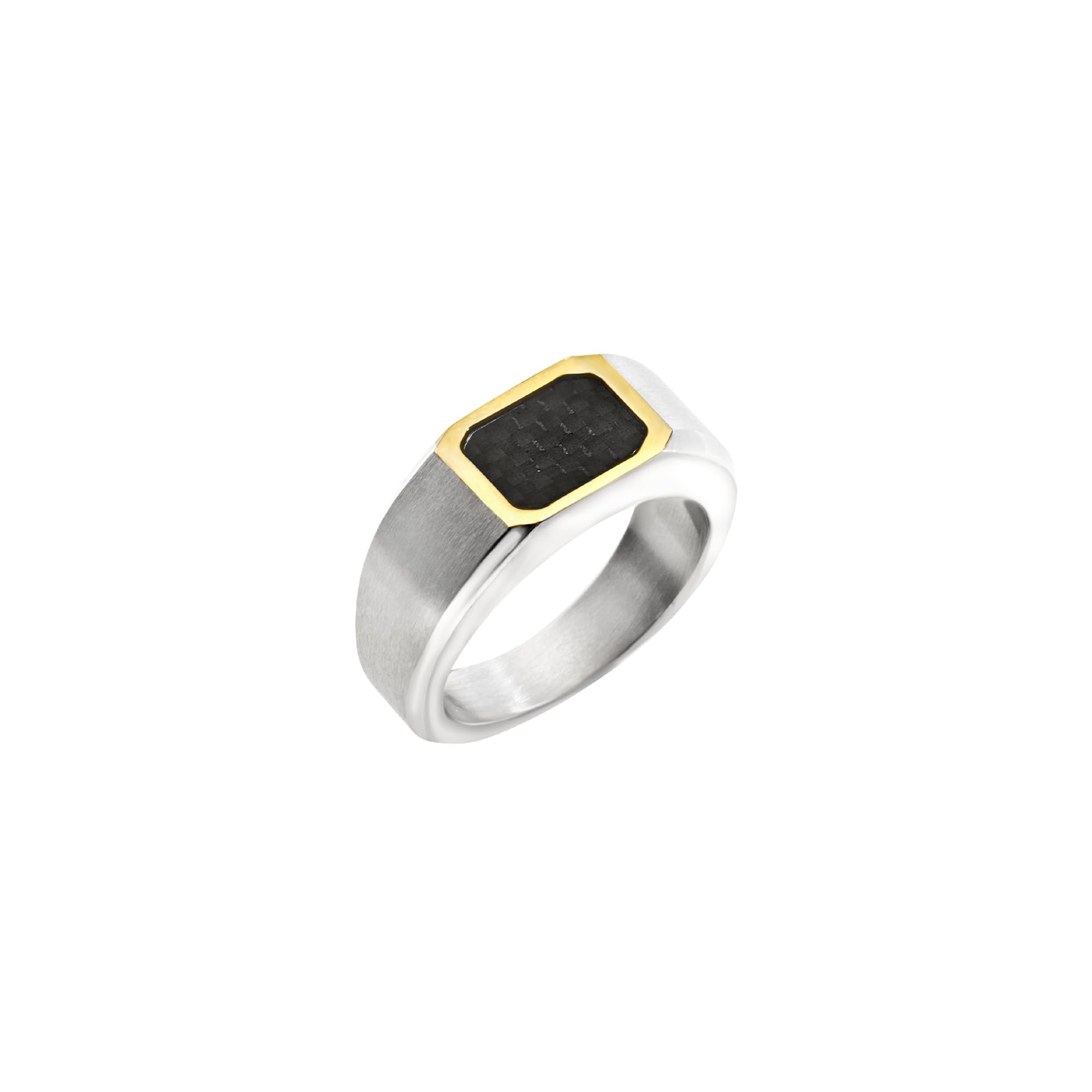 Breil, Collezione Radiant Fiber, Anello da Uomo in Acciaio Satinato, con Top in Fibra di Carbonio e Cornice in Acciaio Lucido IP Gold, Misura 27