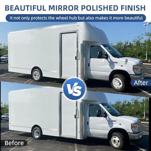 Image of hightall 16 Wheel Simulators Front Wheel, 16 inch 8 Lug Stainless Steel RV Hubcaps,Polished Surface,2Pcs Front Wheel,Bolts On Wheel Cover Set Compatible with Ford 2008-2025 E-350 /E450 Dual Rear Wheel