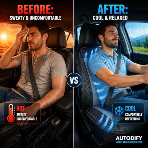 Image of Car Ventilated Cooling Seat Cushion Cover with 10 Powerful Fans & 3 Adjustable Cooling Levels, Leather Universal Fit for All Cars (Gray, Pack of 2 Ventilated Cooling Seat)
