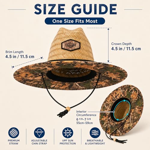 Image of Palmyth Straw Hat for Men & Women Sun Hats, Beach Hat, Fishing Hat Wide Brim UPF 50+ Sun Protection
