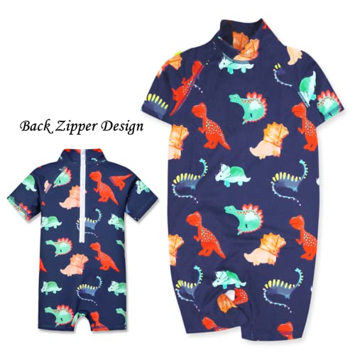 Baby/Toddler Boy Upf50+ One Piece Zipper Swimsuit With Sun Hat Sun Protection Rash Guard Bathing Suit Royal Blue Dinosaur 3-4T #TOP1