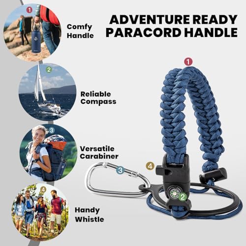 Image of RAYMYLO Insulated Water Bottle 87 oz, Triple Wall Vacuum Stainless Steel (Cold for 48 Hrs), Leak Proof & Non-BPA, Modern Water Flask Jug with Paracord Handle & Straw Spout Lids, Navy Blue