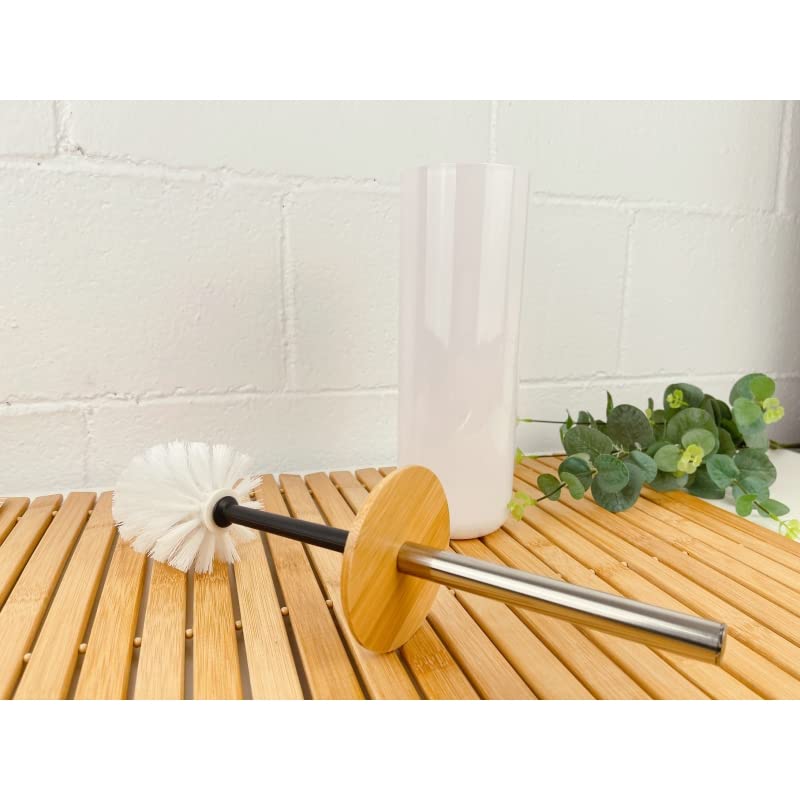 D,casa - Set Accesorios Baño de Bambú Estilo nordico Blanco - Juego de 5 Piezas