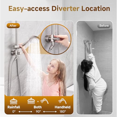 Image of BRIGHT SHOWERS Rain Shower Heads System Including Rainfall Shower Head and Handheld Shower Head with Height Adjustable Holder, Solid Brass Rail, 60 Inch Long Stainless Steel Hose, Brushed Nickel