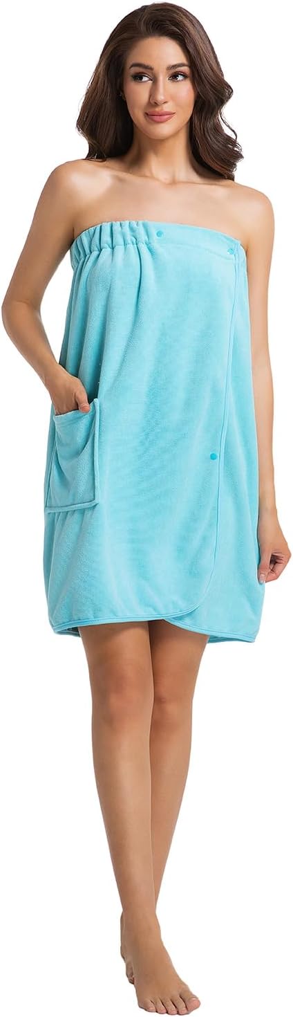 Womens Towel Wrap Bath Robe Lightweight Spa Body Wrap Shower Adjustable Snap Closure Bathrobe - Image 2