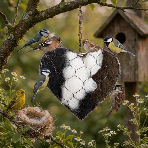 TRIVANO Handmade Alpaca Fiber Bird Nesting Heart Natural Bird Nesting Material for Wild Birds Soft Alpaca Bird Nesting Heart for Garden Trees & Backyard Birds.